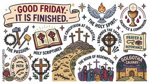 Good Friday Christian Symbols and Scripture Illustration