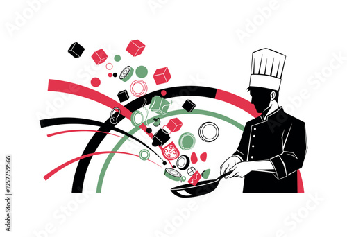 Black and white dynamic composition of technician placing finished 3D printed organ into sterile container, large orange circle behind action point, blue