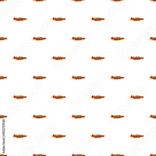 Turkish shish kebab meat skewers with red sauce on a plate forming a seamless pattern
