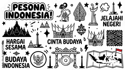 Indonesia Culture Doodle Art: Travel & Heritage