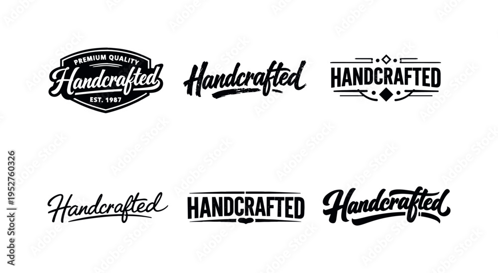 Fototapeta premium Handcrafted. Set lettering. harmonious lettering variations of the same emblematic concept, each with different artistic interpretation (Retro vintage badge