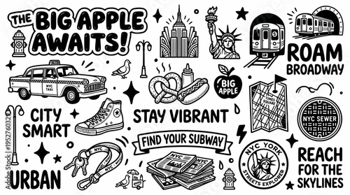 New York City Doodle Art: Big Apple Icons and Phrases