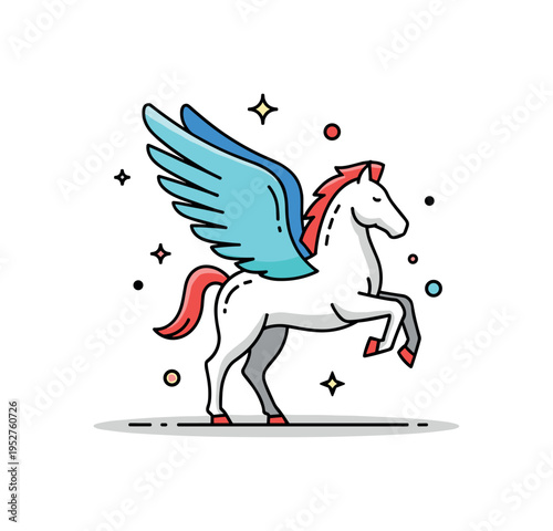 Mythological creatures in pop culture stylized winged horse silhouette with subtle sparkle accents, symbolizing fantasy traditions rooted in classical legends