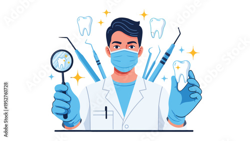 Dental Professional and Tools: A skilled dental professional stands confidently amidst a collection of tools, ready to provide care and expertise. Showcasing precision and the art of dentistry.