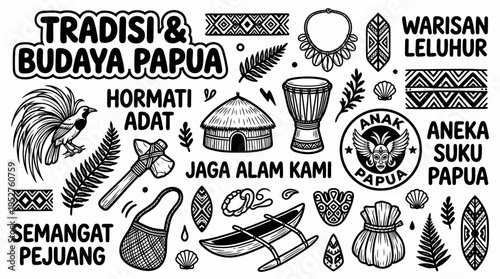 Papua Culture and Tradition Doodle Art
