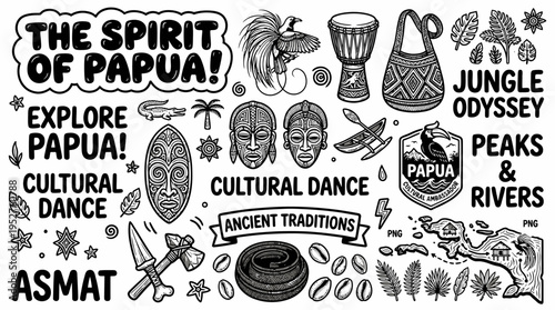 Papua New Guinea Cultural Symbols & Icons Doodle Art