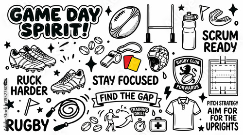 Rugby Game Day Spirit Doodle Art