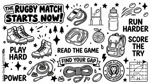Rugby Match Starts Now Doodle Art - Sports Equipment & Motivation