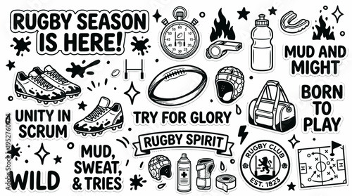 Rugby Season Hand Drawn Elements, Sports, Championship