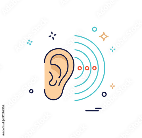 Sound detection theme with a stylized ear icon paired with a subtle radar like wave pattern, expressing alertness and environmental awareness. Minimal sparkle