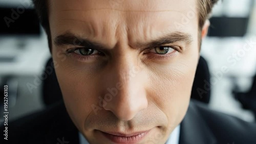 Businessman with angry facial expression closeup.