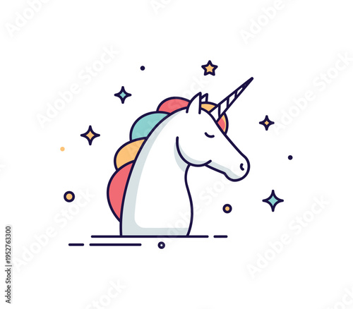 Fairy tale unicorn silhouette shown through a graceful horse figure with a slender horn and soft sparkle accents around, symbolizing purity and enchantment.