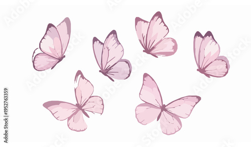 Pink and Purple Watercolor Butterflies Set with Soft Artistic Brush Strokes