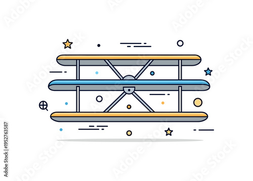 Biplane wing structure concept featuring two stacked wings connected by simple struts, symbolizing classic aviation heritage and mechanical ingenuity. A