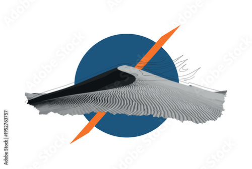 Black and white desert dune surface with wind-shaped sediment ripples, oversized deep blue circle behind the dune silhouette, sharp orange diagonal line