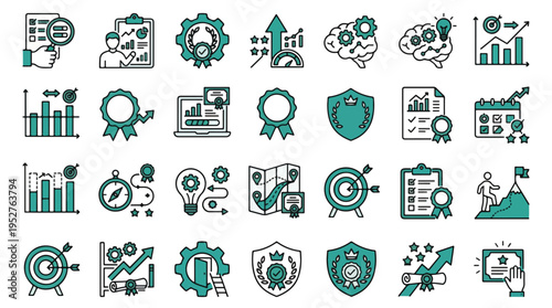 Web Accessibility and Inclusion Icon Set in Line Style. A collection of linear icons representing Braille, WCAG, screen reader, keyboard navigation, text size, contrast