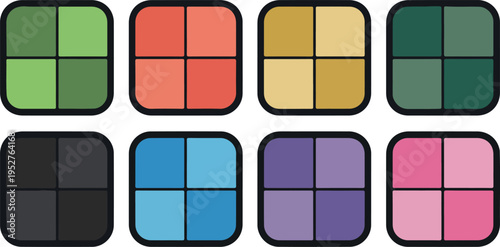 Colorful Four-Square Grid Icons Set – Flat Vector Design for Dashboards, App Layouts, and UI Projects