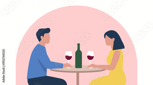 A couple on a romantic date, enjoying red wine at a table in a restaurant setting.