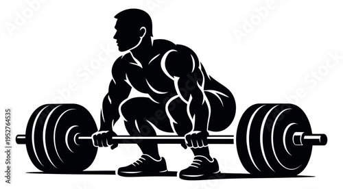 Graphic illustration of a weightlifter depicting a deadlift for sport and fitness concepts