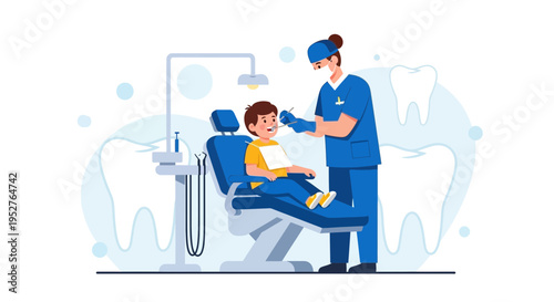 Dentist examining child's teeth in modern dental clinic, healthy smile concept