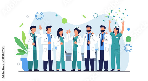 Diverse Medical Team Celebrating Success with Confetti