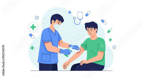 Doctor administering injection to patient, healthcare concept, medical treatment, vaccination