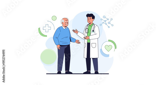 Doctor consulting elderly patient, healthcare, medical check-up, and patient care concept.