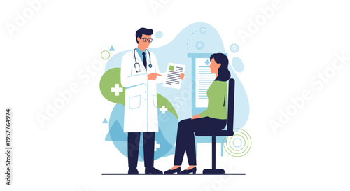 Doctor consulting patient in clinic, explaining medical results, healthcare concept