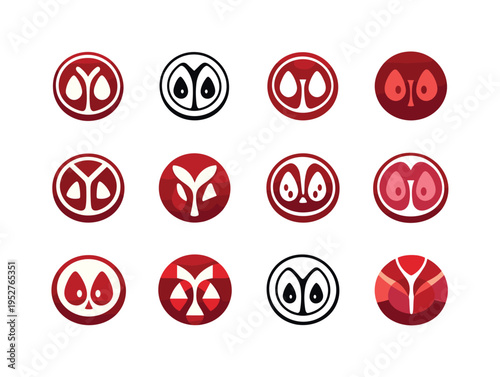 Cranberry. Icon set. Set Logo of Cranberry: cranberry half cross-section. harmonious logo variations of the same emblematic concept, each with different