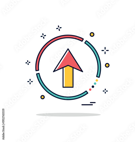 Minimal north arrow emblem illustrated by a bold upward pointing arrow within a thin circular frame, emphasizing orientation and straightforward guidance. The