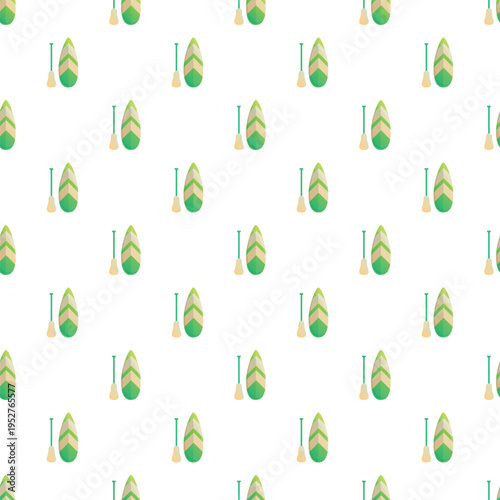 Stand up paddle board and paddle repeating in a graphic seamless pattern