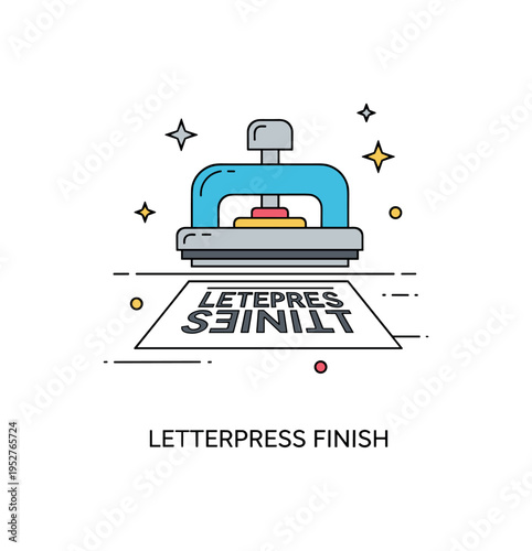 Printing techniques letterpress craftsmanship depicted by a small press tool stamping embossed text onto paper, expressing tactile texture and traditional