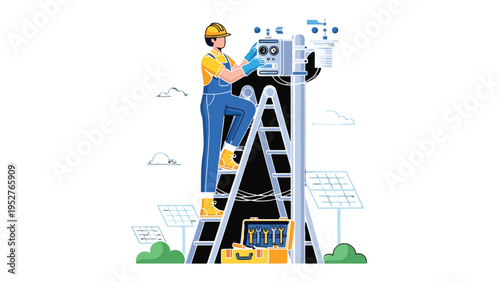 Technician and Solar Panel: An illustration of a technician meticulously working on a solar panel system, highlighting the expertise and dedication behind sustainable energy solutions.