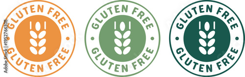 Gluten free food label badge collection with wheat symbol, healthy organic product packaging, nutrition, and vector illustration design