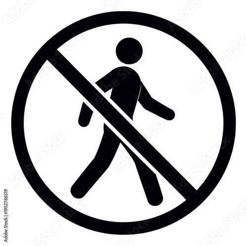Flat illustration of a no pedestrian sign indicating restricted walking for safety and regulatory purposes