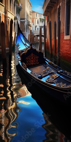 A picturesque scene of a gondola floating on a serene canal with beautiful buildings in the background. This image captures the charm and beauty of a traditional Italian city.