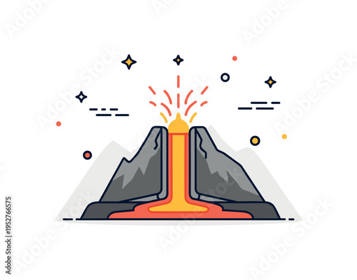 Volcanic vent opening scene showing molten lava pushing upward through a narrow conduit inside a mountain silhouette, conveying movement, energy, and rupture.