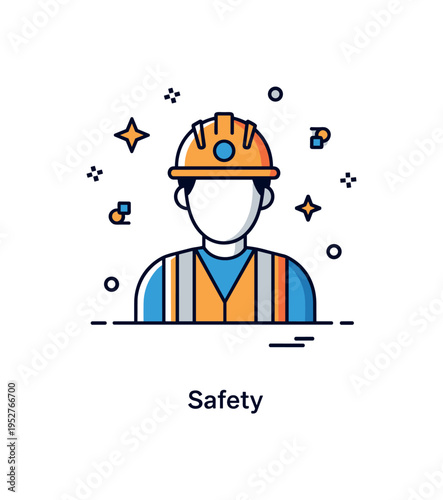 Construction safety concept featuring a worker silhouette with helmet and reflective vest symbolizing protection and workplace responsibility. A short word