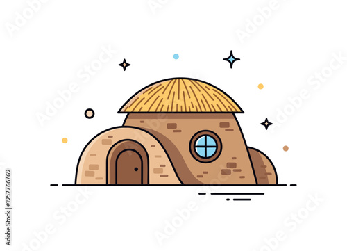 Cob construction technique small sculpted clay and straw house with rounded organic walls and a tiny window, symbolizing handcrafted architecture and low