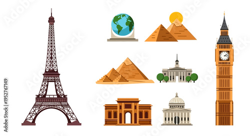global travel landmarks and monuments icons