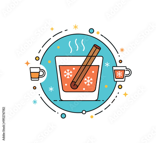 Cozy winter cocktail ritual showing a glass with cinnamon stick garnish and subtle snowflake accents, conveying warmth and indulgence during cold evenings. The
