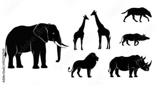 African wildlife silhouettes, safari animals
