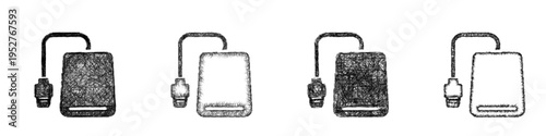 Sketch external hard drive icon design set