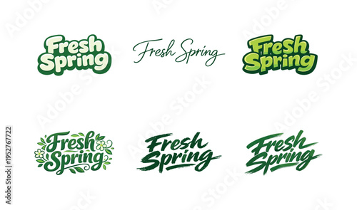 Fresh Spring. Set lettering. harmonious lettering variations of the same emblematic concept, each with different artistic interpretation (Rounded bubble