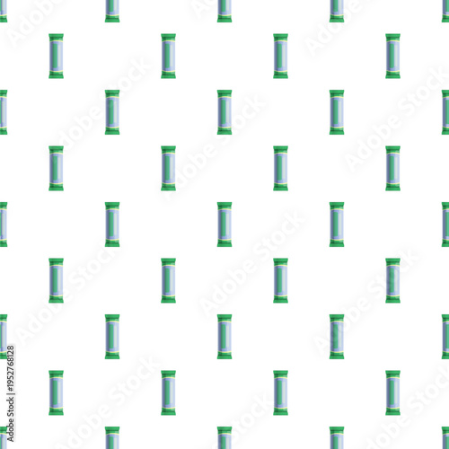 Repeated pattern showing individual green and white snack bar wrappers