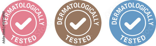 Dermatologically Tested Badge Set with Check Mark Icon, Round Cosmetic Quality Labels, Skincare Product Certification Vector Collection