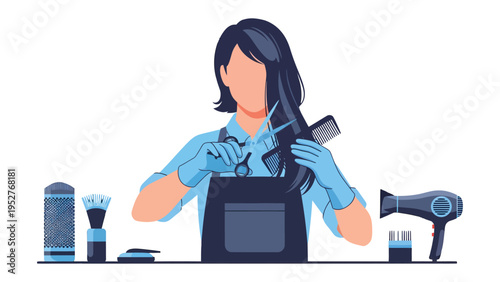 Hair Stylist at Work: A skilled hair stylist, dedicated to their craft, meticulously cuts hair, surrounded by the tools of their trade, transforming appearance.