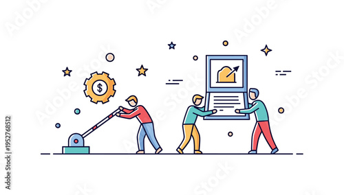 Problem solving team challenge illustrated by a small obstacle icon with figures collaborating beside it, expressing resilience, strategy, and coordinated