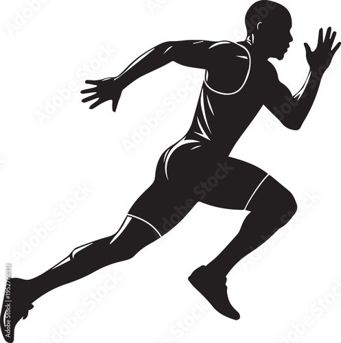 Black silhouette of a male sprinter in full stride, depicting speed, athleticism, and dynamic motion.