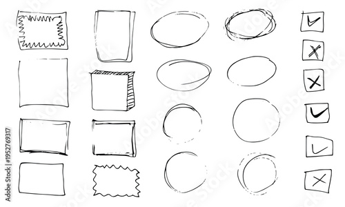 A collection of hand drawn shapes and symbols